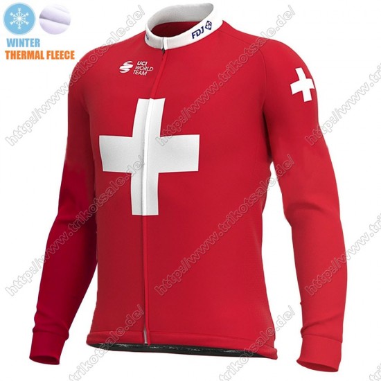 Swiss FDJ Winter Thermal Fleece 2021 Fahrradbekleidung Radtrikot Langarm JZMUK Swiss FDJ Winter Thermal Fleece 2021 Fahrradbekleidung Radtrikot Langarm JZMUK