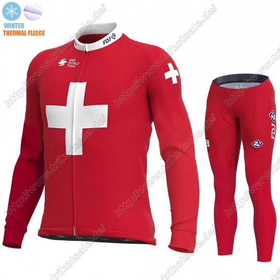 Swiss FDJ Winter Thermal Fleece 2021 Fahrradbekleidung Radtrikot Langarm+Lang Trägerhose CBQAZ Swiss FDJ Winter Thermal Fleece 2021 Fahrradbekleidung Radtrikot Langarm+Lang Trägerhose CBQAZ