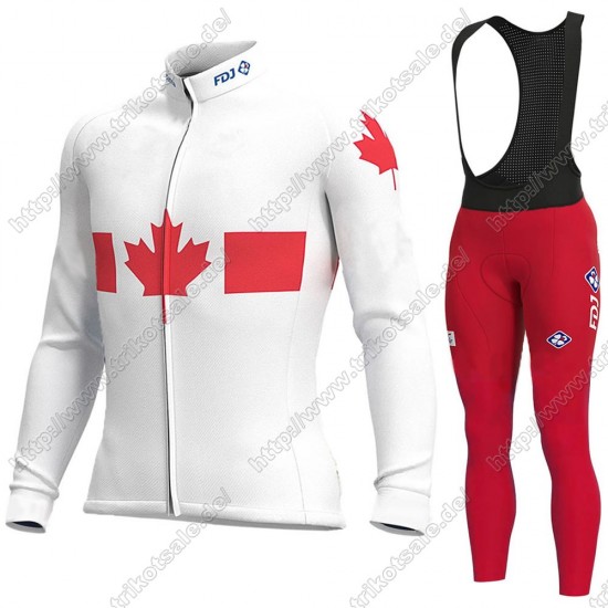 Canada FDJ 2021 Fahrradbekleidung Radtrikot Langarm+Lang Trägerhose LNVBM Canada FDJ 2021 Fahrradbekleidung Radtrikot Langarm+Lang Trägerhose LNVBM