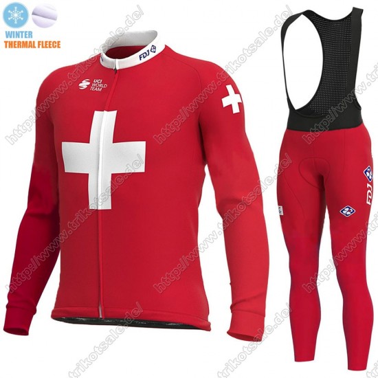 Swiss FDJ Winter Thermal Fleece 2021 Fahrradbekleidung Radtrikot Langarm+Lang Trägerhose POZLV Swiss FDJ Winter Thermal Fleece 2021 Fahrradbekleidung Radtrikot Langarm+Lang Trägerhose POZLV