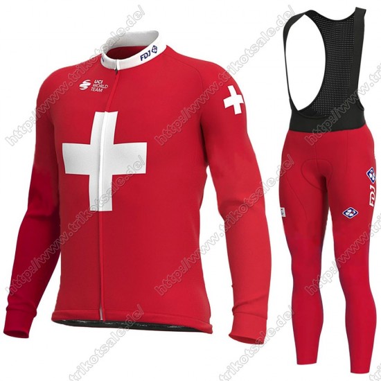 Swiss FDJ 2021 Fahrradbekleidung Radtrikot Langarm+Lang Trägerhose RBSGQ Swiss FDJ 2021 Fahrradbekleidung Radtrikot Langarm+Lang Trägerhose RBSGQ