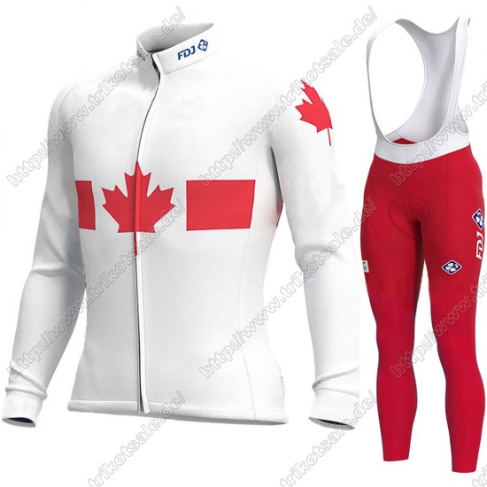Canada FDJ 2021 Fahrradbekleidung Radtrikot Langarm+Lang Trägerhose LHPVA Canada FDJ 2021 Fahrradbekleidung Radtrikot Langarm+Lang Trägerhose LHPVA