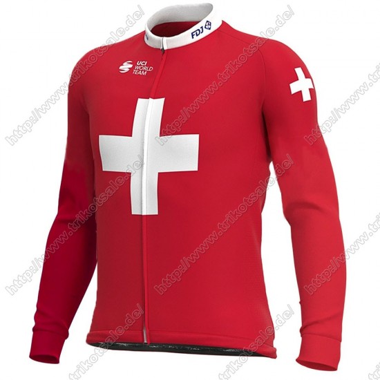 Swiss FDJ 2021 Fahrradbekleidung Radtrikot Langarm GYACI Swiss FDJ 2021 Fahrradbekleidung Radtrikot Langarm GYACI