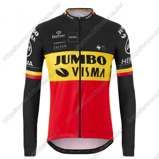Jumbo Visma 2021 Belgium Fahrradbekleidung Radtrikot Langarm SFOHB Jumbo Visma 2021 Belgium Fahrradbekleidung Radtrikot Langarm SFOHB